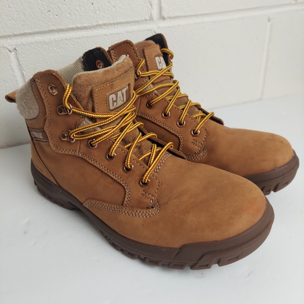 Women's 9.5 Cat Tess ST steel toe construction work boots Caterpillar brown